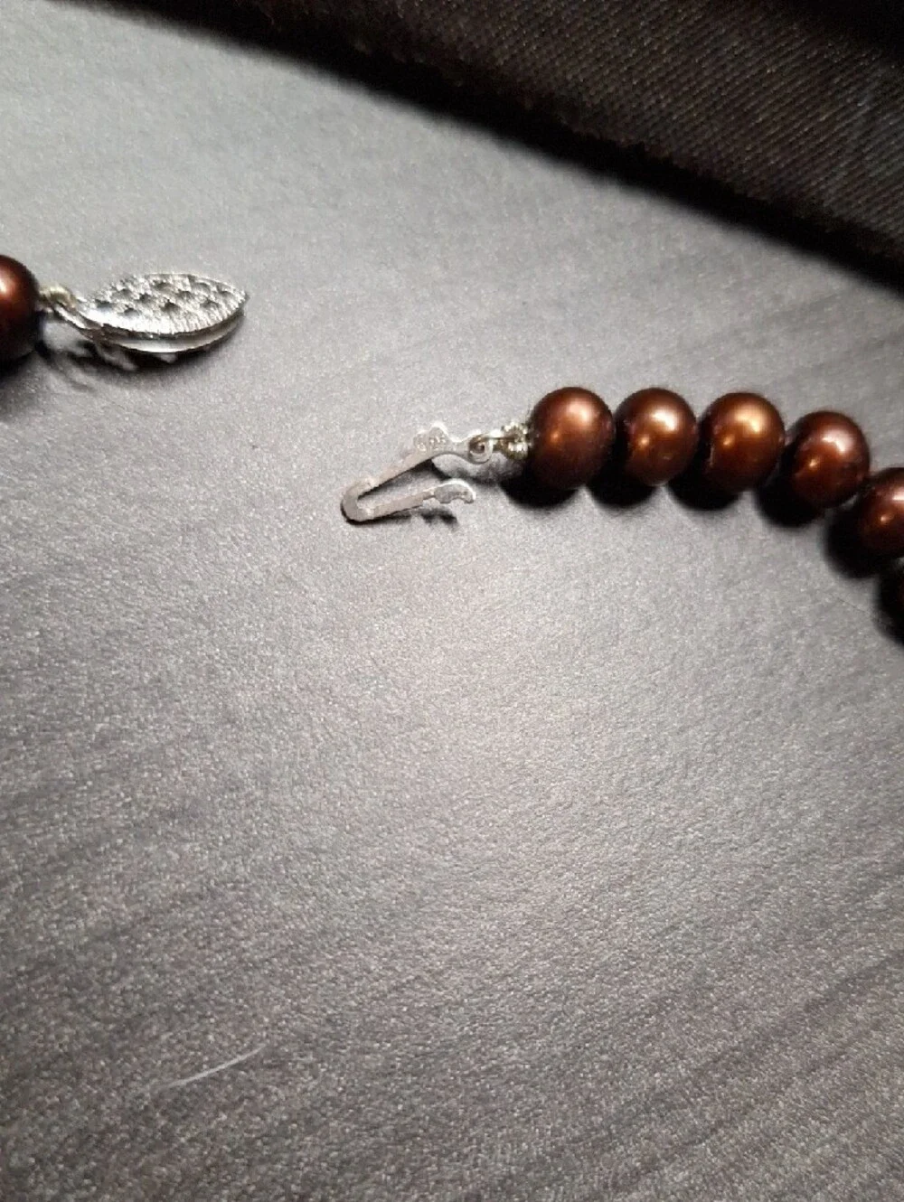 925 Chocolate Brown Pearl Necklace Sterling Silver Fishhook Clasp ISP‎ China VTG